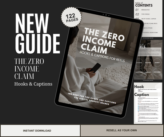 ZERO INCOME CLAIM HOOKS & CAPTIONS FOR REELS EBOOK